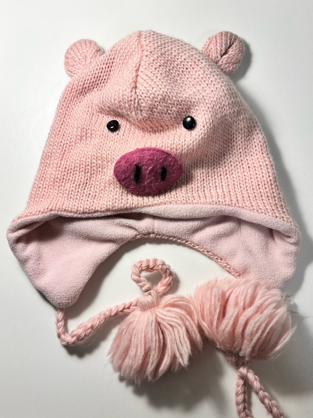 Pink Pig Hat with Pom Poms